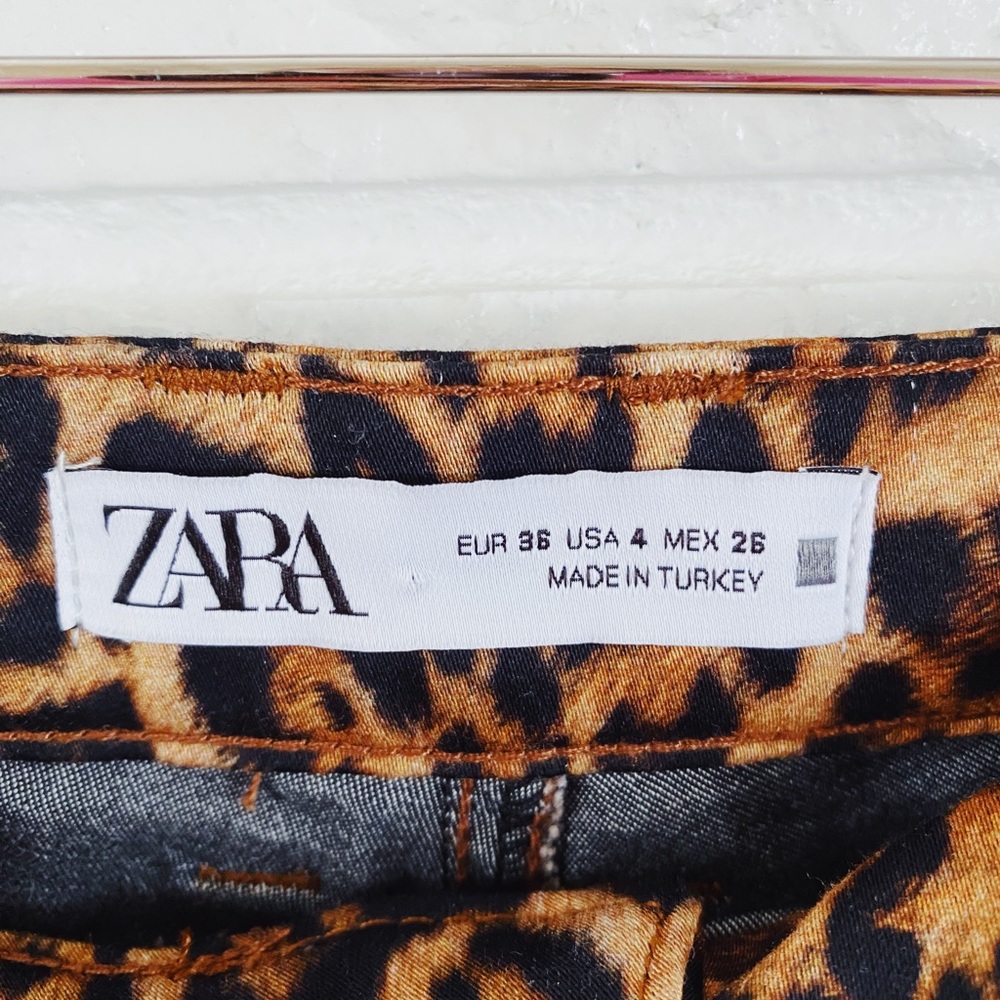 Zara Brown Leopard Print Mid Rise Zipper Pockets Pants - Picture 6 of 7